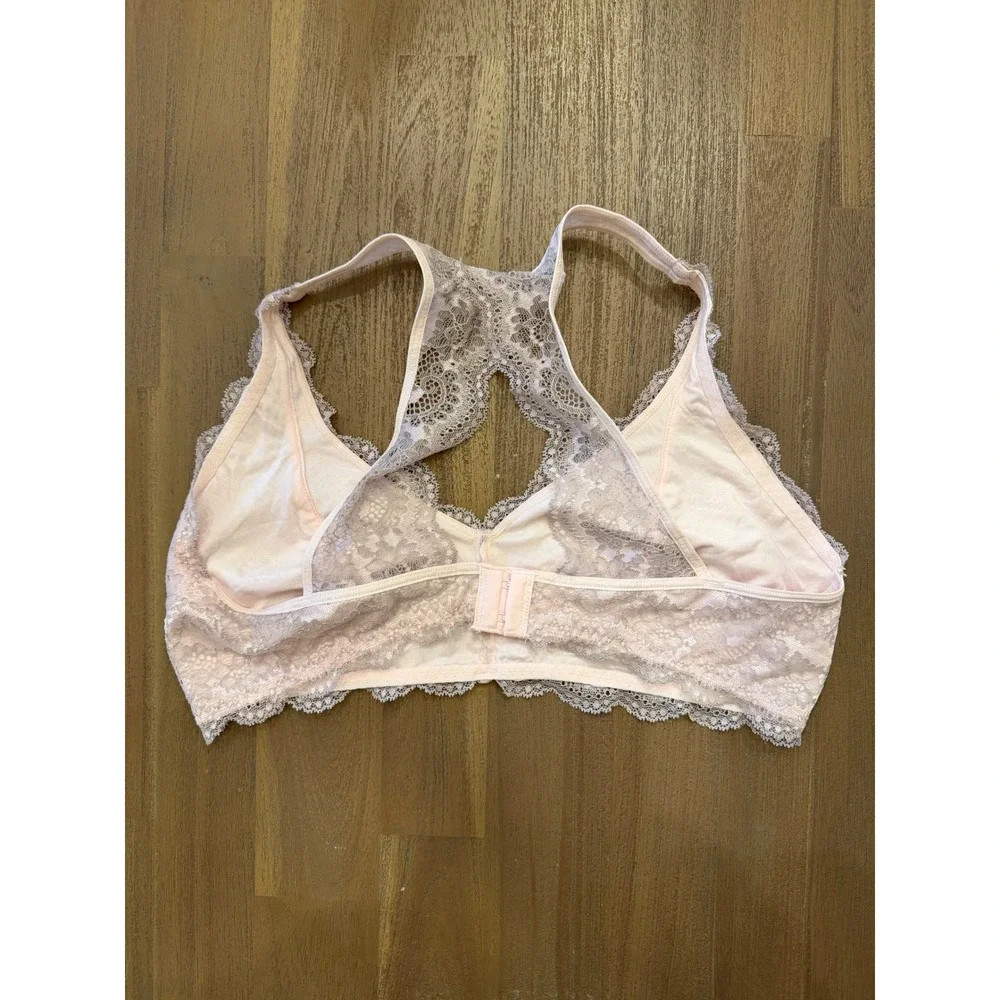 Felina Pink Lace‎ Racerback Bralette C3995 Women Large L/G Wire Free Hook Eye
